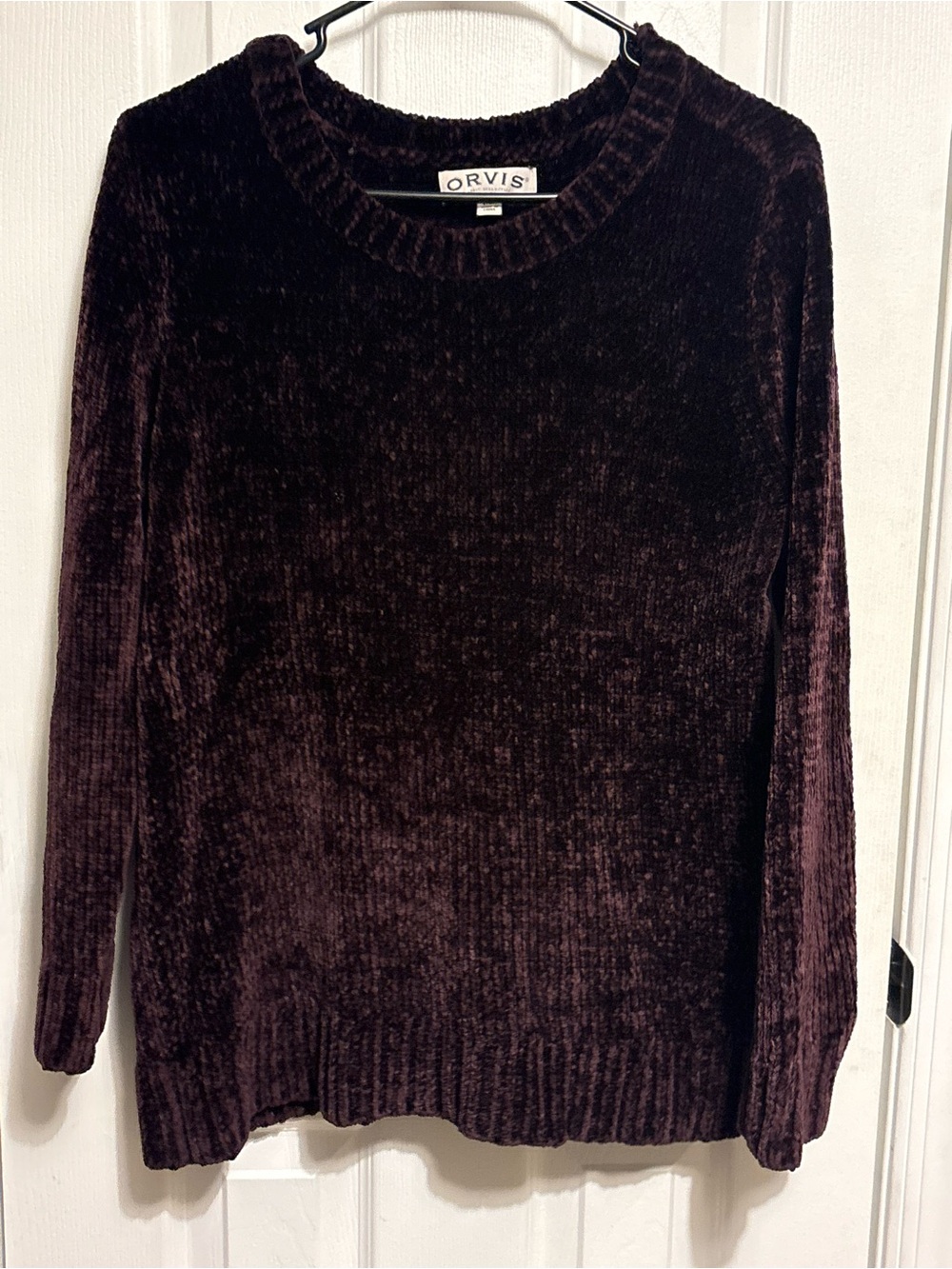 Orvis Plush Chenille Crewneck Sweater in Deep Plum
